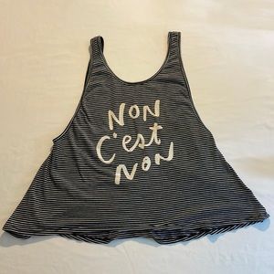 Navy Blue and White Stripped Tank Top "Non C'est Non" French for "No is No"